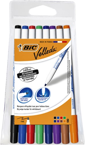 Marqueur tableau blanc BIC Velleda 1721 ogive Fin assorti étui 8 pièces