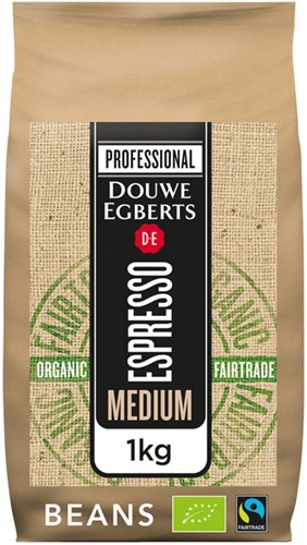 Koffie Douwe Egberts espresso bonen medium roast Organic en Fairtrade 1kg