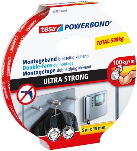 Ruban de montage tesa® Powerbond Ultra strong double face 5mx19mm blanc