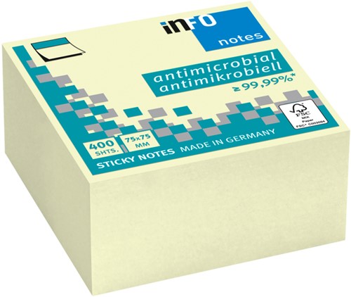 Bloc-mémos Info Notes antimicrobien 75x75mm jaune 400 feuilles