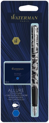 Stylo plume Waterman Allure camouflage F bleu + cartouches encre bleue