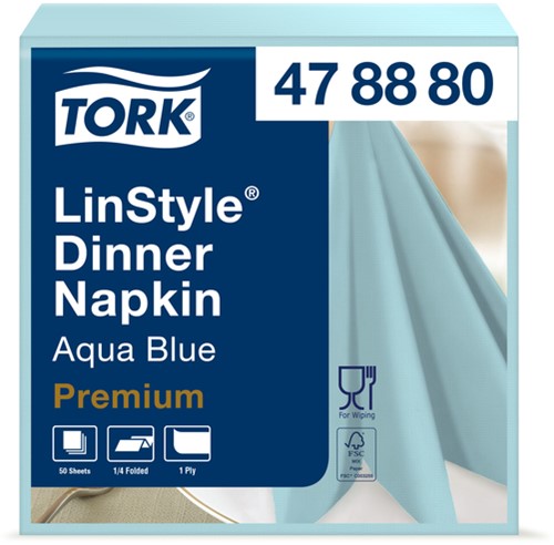 Dinerservet Tork Linstyle Premium 1/4 vouw 1-laags 390x390mm 50vel aquablauw 478880