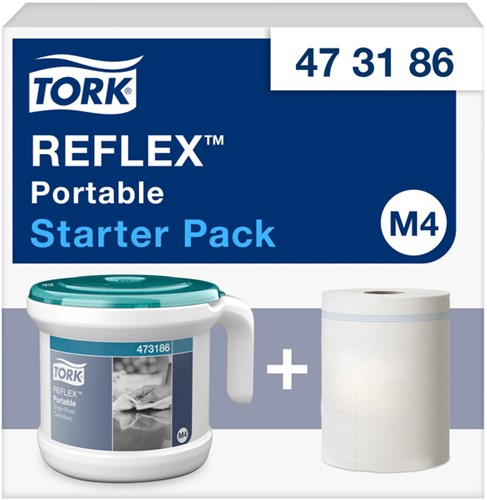 Distributeur portable Tork Reflex M4 473186 paquet starter blanc/turquoise