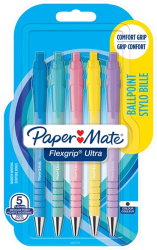 Stylo bille Paper Mate Flexgrip rétractable pastel assorti écriture noire