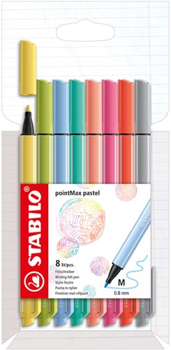 Feutre Stabilo pointMax 488/8 Medium Pastel assorti étui 8 pièces