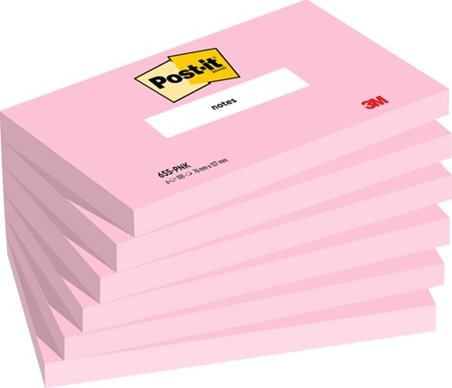 Bloc-mémos Post-it 655 76x127mm ligné rose 6 pièces