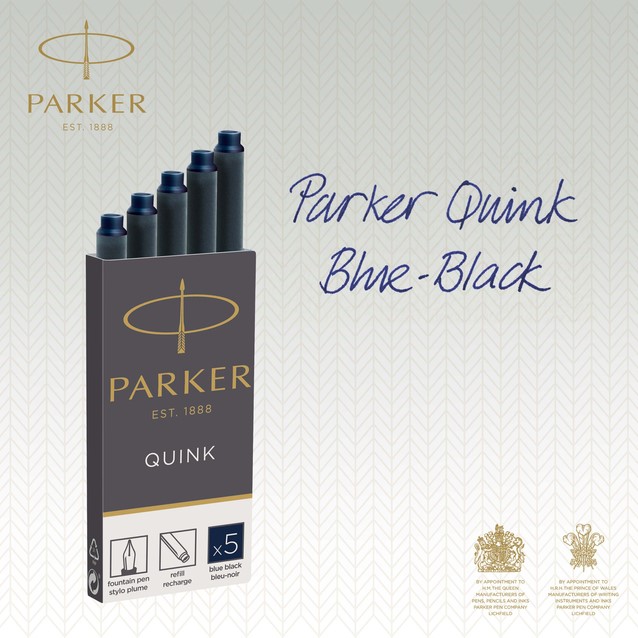 Parker 5 Cartouches Stylo Plume Quink Encre Noir Permanent