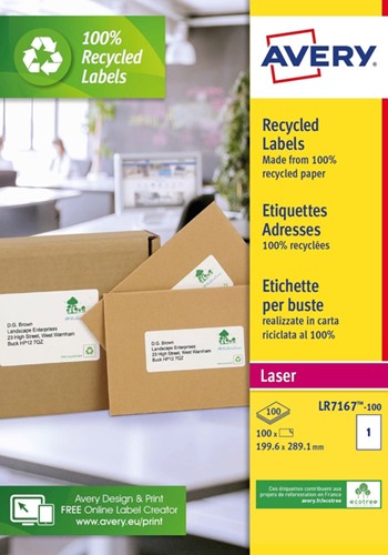 Etiquette Avery LR7167-100 199,6x289,1mm recyclé blanc 100 pièces