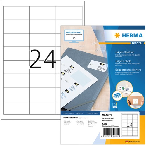 Etiket HERMA 10779 66x33.8mm wit 1920stuks