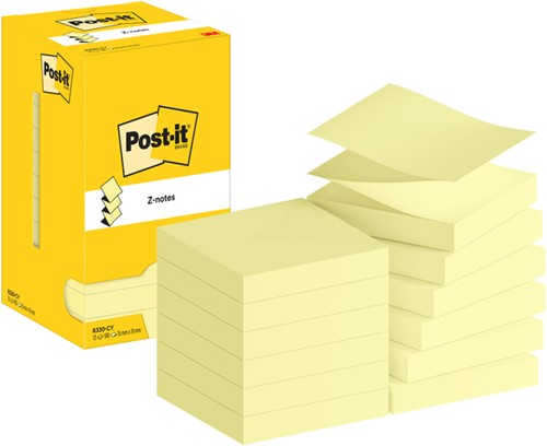 Bloc-mémos Post-it Z-Note R330 76x76mm jaune canari 12 pièces