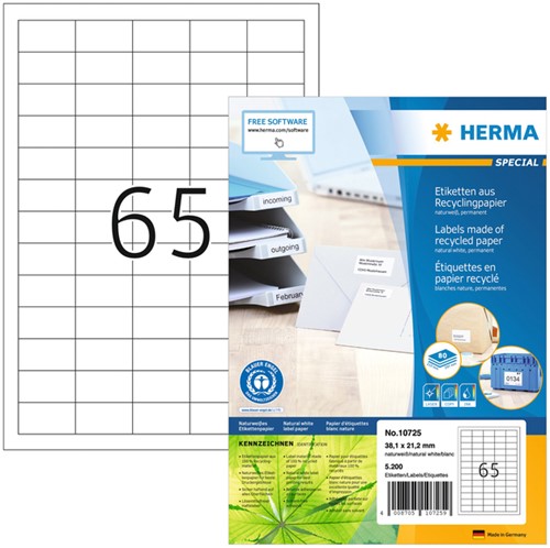 Etiquette HERMA Recycling 10725 38,1x21,2mm blanc 5200 pièces