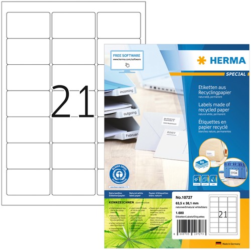 Etiquette HERMA Recycling 10727 63,5x38,1mm blanc 1680 pièces