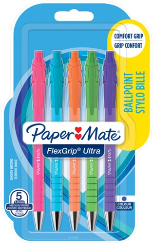 Stylo bille PaperMate Flexgrip rétractable Bright Fun encre bleue