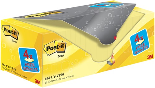 Bloc mémos 3M Post-it 76x76mm jaune 16+4 gratuits