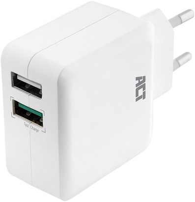 Chargeur ACT USB 2 ports Quickcharge 30W blanc