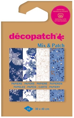 Papier créa Décopatch 30x40cm set 4 feuilles thème Nuances de bleu