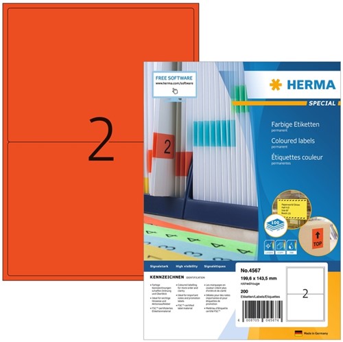 Etiquette HERMA 4567 199,5x143,5mm rouge 200 étiquettes