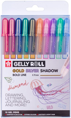 Stylo gel Sakura Gelly Roll Gold & Silver Shadow set 10 couleurs