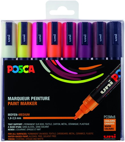 Marqueur peinture Posca PC5M Medium Couleurs chaudes set 8 pièces jaune fluo