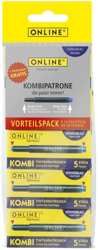 Cartouche d'encre Online Combi bleu blister 5 boîtes x 5 pièces