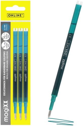 Recharge stylo gel Online MagiXX 0,7mm turquoise blister 3 pièces