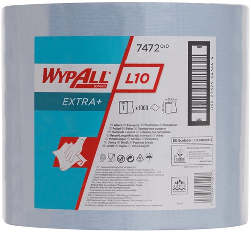 Poetsrol WypAll L10 EXTRA 1-laags 23,5cmx380m 1000 vel blauw 7472