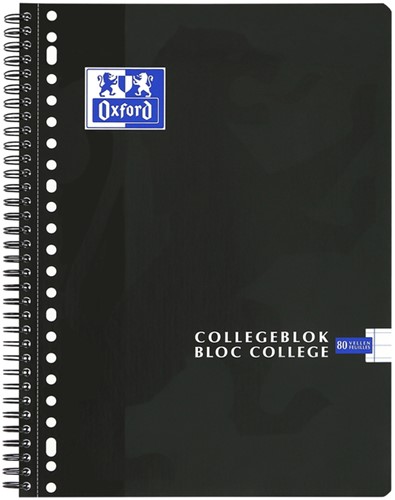 Collegeblok Oxford School A4+ lijn 23-gaats 160 pagina's 80gr zwart