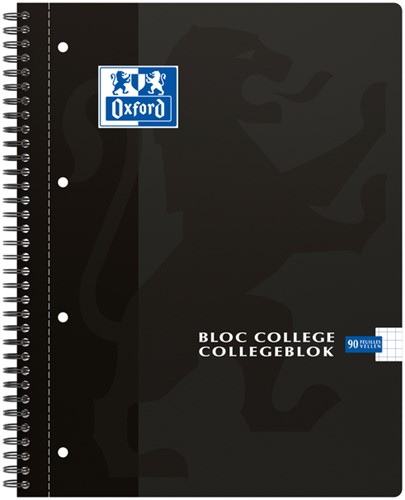 Collegeblok Oxford A4+ ruit 5x5mm 4-gaats 180 pagina's 80gr zwart