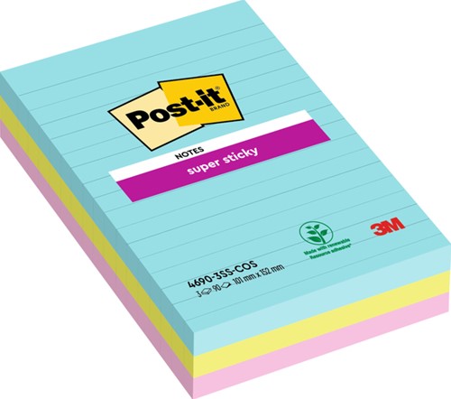 Bloc-mémos Post-it 4690 Super Sticky 101x152mm Cosmic 3 pièces