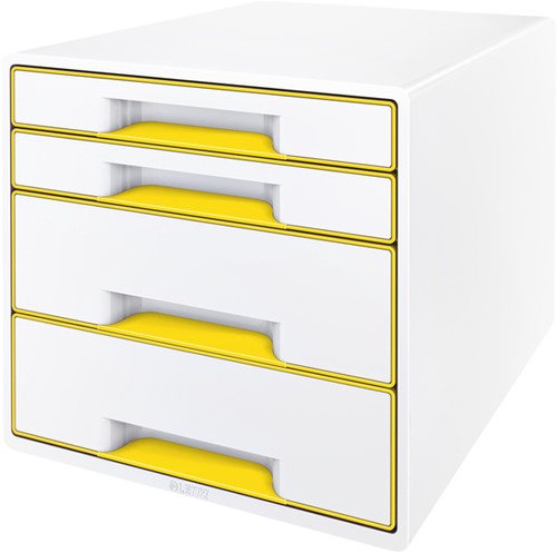 Bloc de classement Leitz WOW Cube 4 tiroirs blanc/jaune