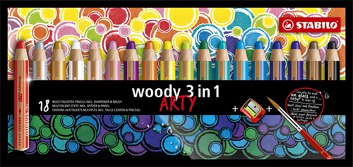 Crayon de couleur STABILO Woody 880/18-1-20 étui 18 couleurs + taille-crayon + pinceau