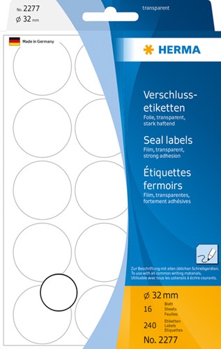 Etiquette HERMA 2277 rond 32mm transparent 240 pièces