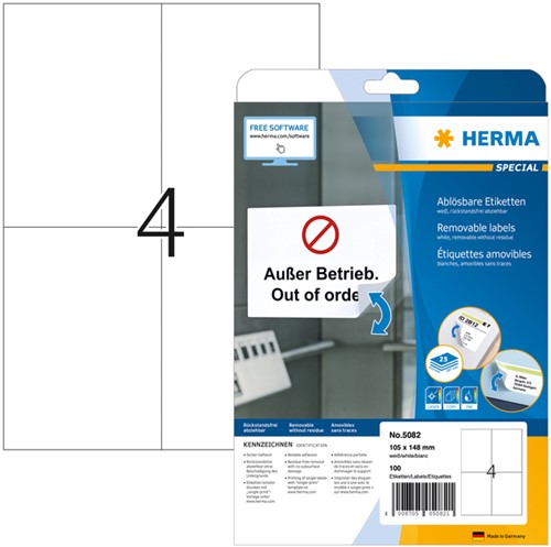 Etiquette amovible HERMA 5082 105x148mm A6 blanc 100 pièces