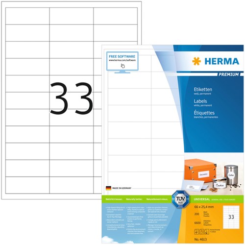 Etiquette HERMA Premium 4613 66x25,4mm blanc 6600 pièces