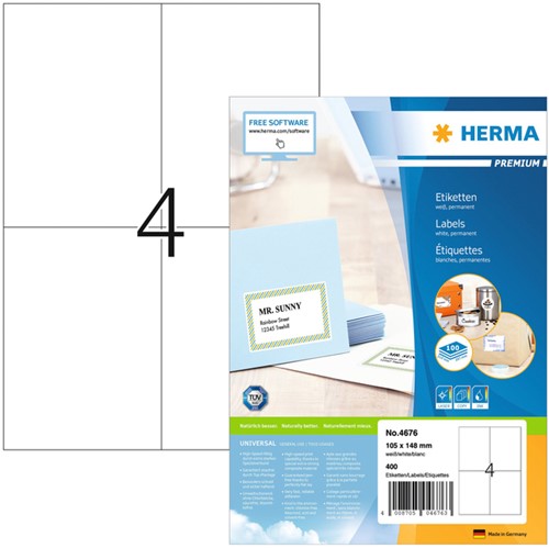 Etiquette HERMA Premium 4676 105x148mm A6 blanc 400 pièces