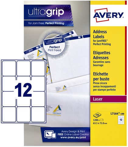 Etiquette Avery L7164-100 63,5x72mm blanc 1200 pièces