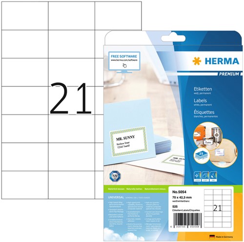 Etiquette HERMA Premium 5054 70x42,3mm blanc 525 pièces