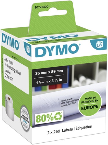 Etiquette adresse Dymo LabelWriter 36x89mm 24 rouleaux x 260 pcs blanc