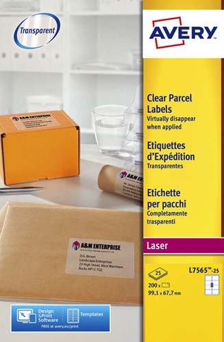 Etiquette Avery L7565-25 99,1x67,7mm transparent 200 pièces