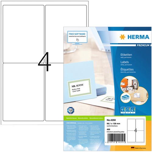 Etiquette HERMA Premium 4250 99,1x139mm blanc 400 pièces