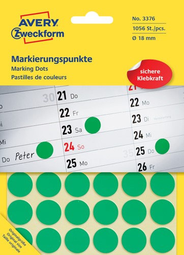 Etiquette Avery Zweckform 3376 rond 18mm vert 1056 pcs