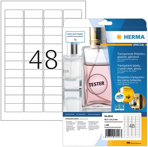 Etiket HERMA 8016 45.7x21.2mm transparant 1200 etiketten