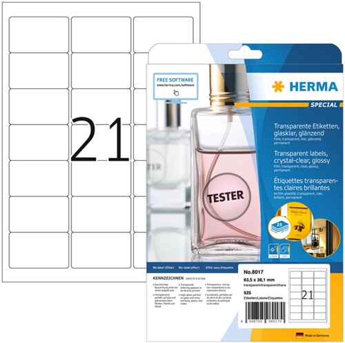 Etiquette HERMA 8017 63,5x38,1mm transparent 525 pièces