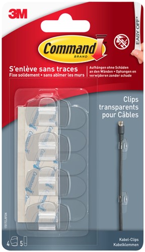 Clips pour câbles Command rond avec bandes de fixation transparent 4 pièces