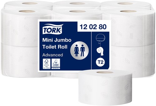 Papier toilette Tork T2 Mini Jumbo  Advanced 120280 2 épaisseurs 12 rouleaux blanc