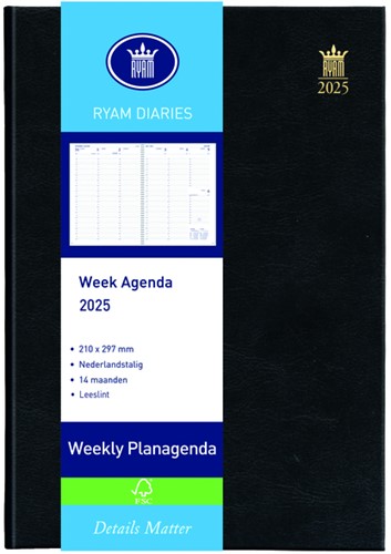 Agenda 2025 Ryam Weekly Mundior 7 jours/2 pages noir