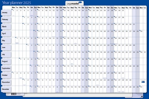 Planning annuel 2025 Legamaster 90x60cm horizontal laminé enroulable anglais