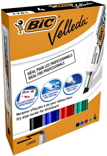 Viltstift Bic Velleda 1781 whiteboard schuin large assorti set à 4 stuks