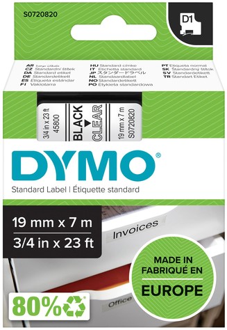 Labeltape Dymo LabelManager D1 polyester 19mm zwart op transparant