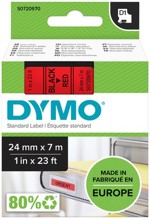 Ruban Dymo Labelmanager D1 polyester 24mmx7m noir sur rouge